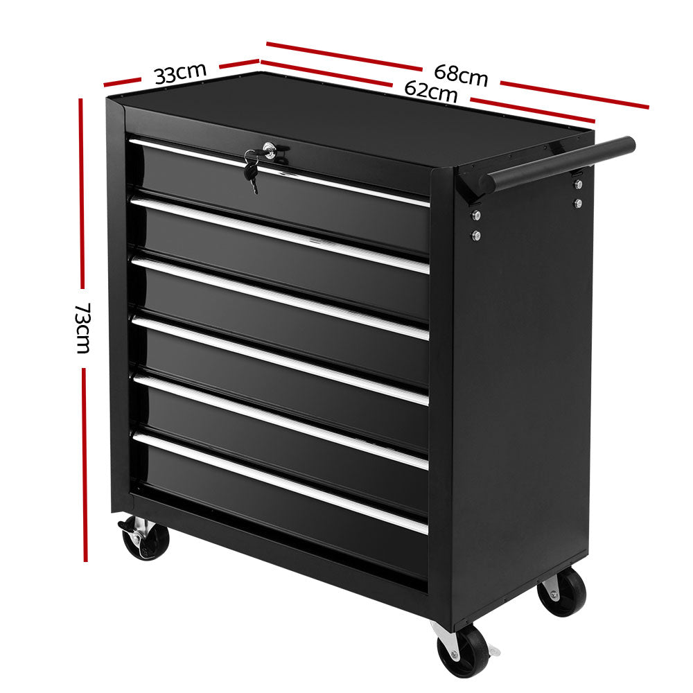 Giantz Tool Box Trolley Chest Cabinet 6 Drawers Cart Garage Toolbox Set Black-Tools > Tools Storage-PEROZ Accessories