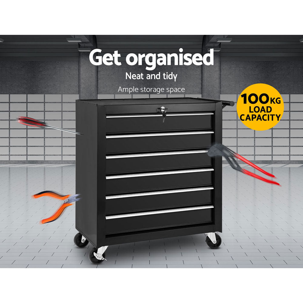 Giantz Tool Box Trolley Chest Cabinet 6 Drawers Cart Garage Toolbox Set Black-Tools > Tools Storage-PEROZ Accessories