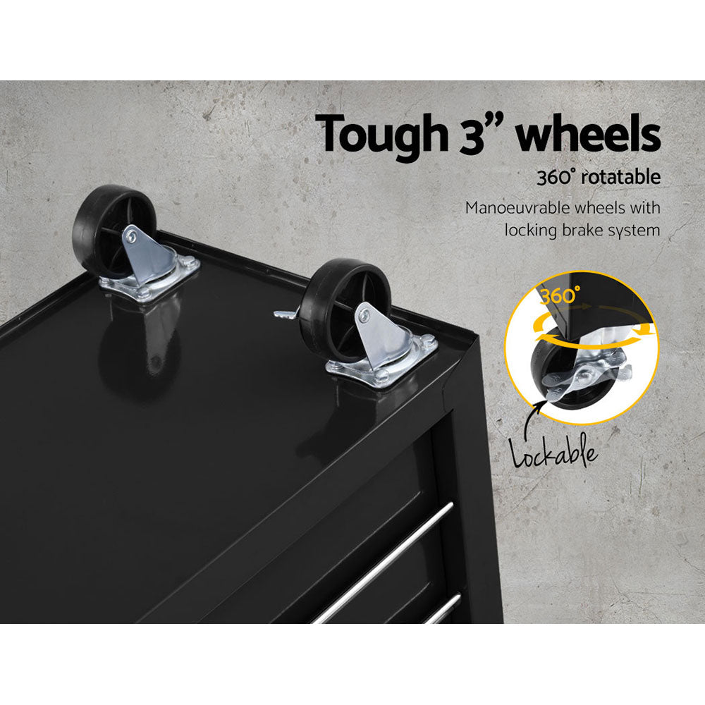 Giantz Tool Box Trolley Chest Cabinet 6 Drawers Cart Garage Toolbox Set Black-Tools > Tools Storage-PEROZ Accessories