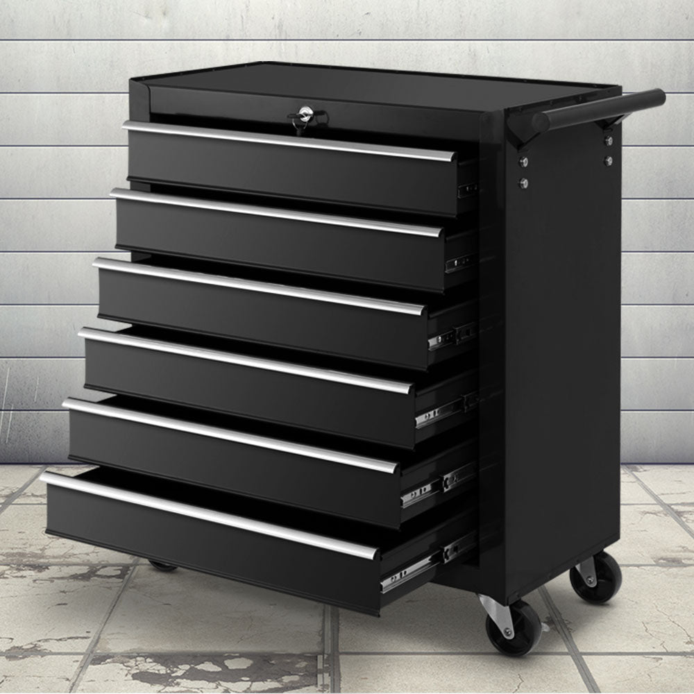 Giantz Tool Box Trolley Chest Cabinet 6 Drawers Cart Garage Toolbox Set Black-Tools > Tools Storage-PEROZ Accessories