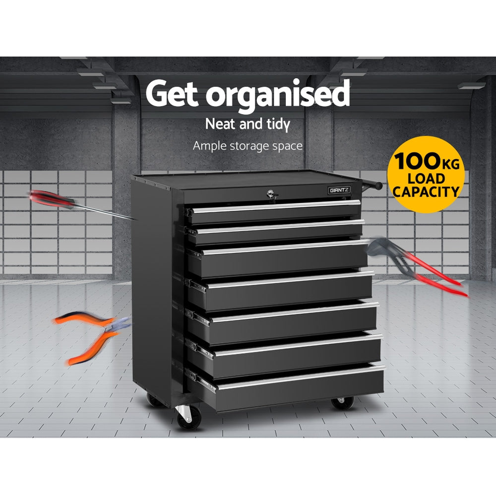 Giantz Tool Chest and Trolley Box Cabinet 7 Drawers Cart Garage Storage Black-Tools > Tools Storage-PEROZ Accessories
