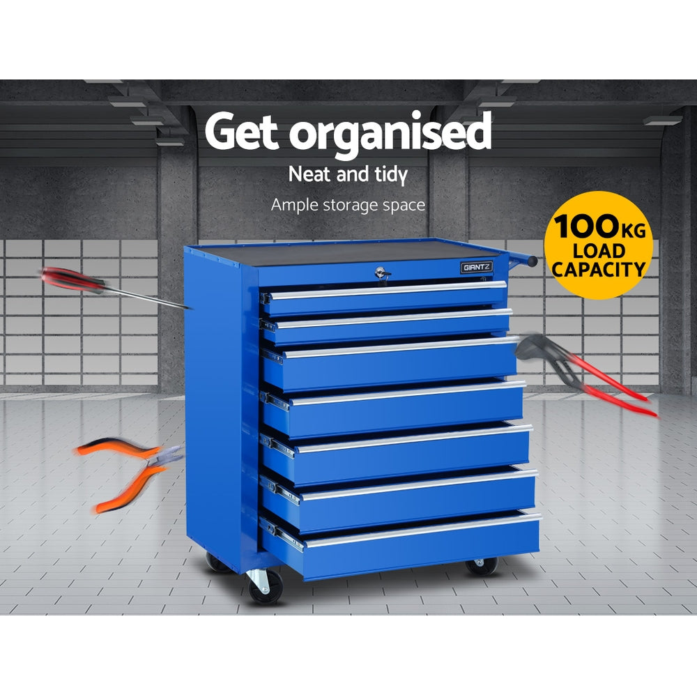 Giantz Tool Chest and Trolley Box Cabinet 7 Drawers Cart Garage Storage Blue-Tools > Tools Storage-PEROZ Accessories