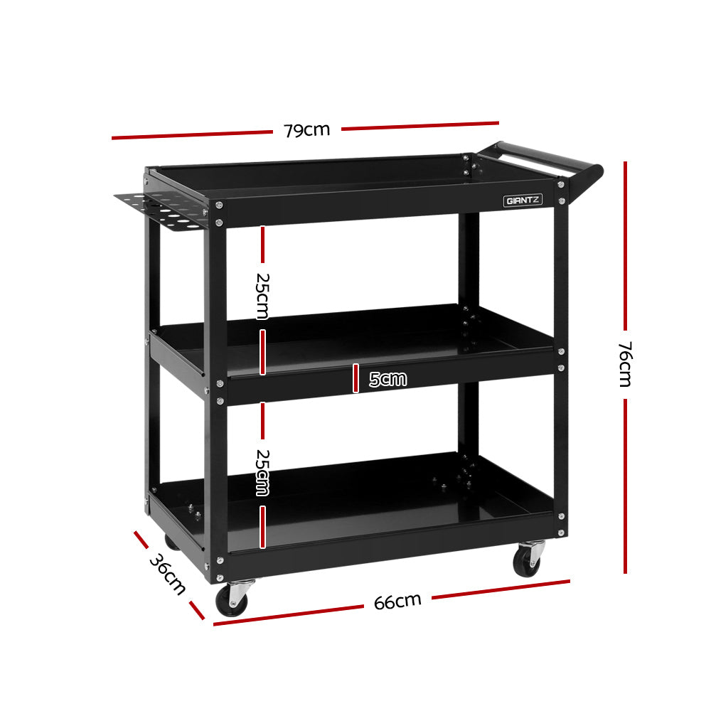 Giantz Tool Cart 3 Tier Parts Steel Trolley Mechanic Storage Organizer Black-Tools > Tools Storage-PEROZ Accessories