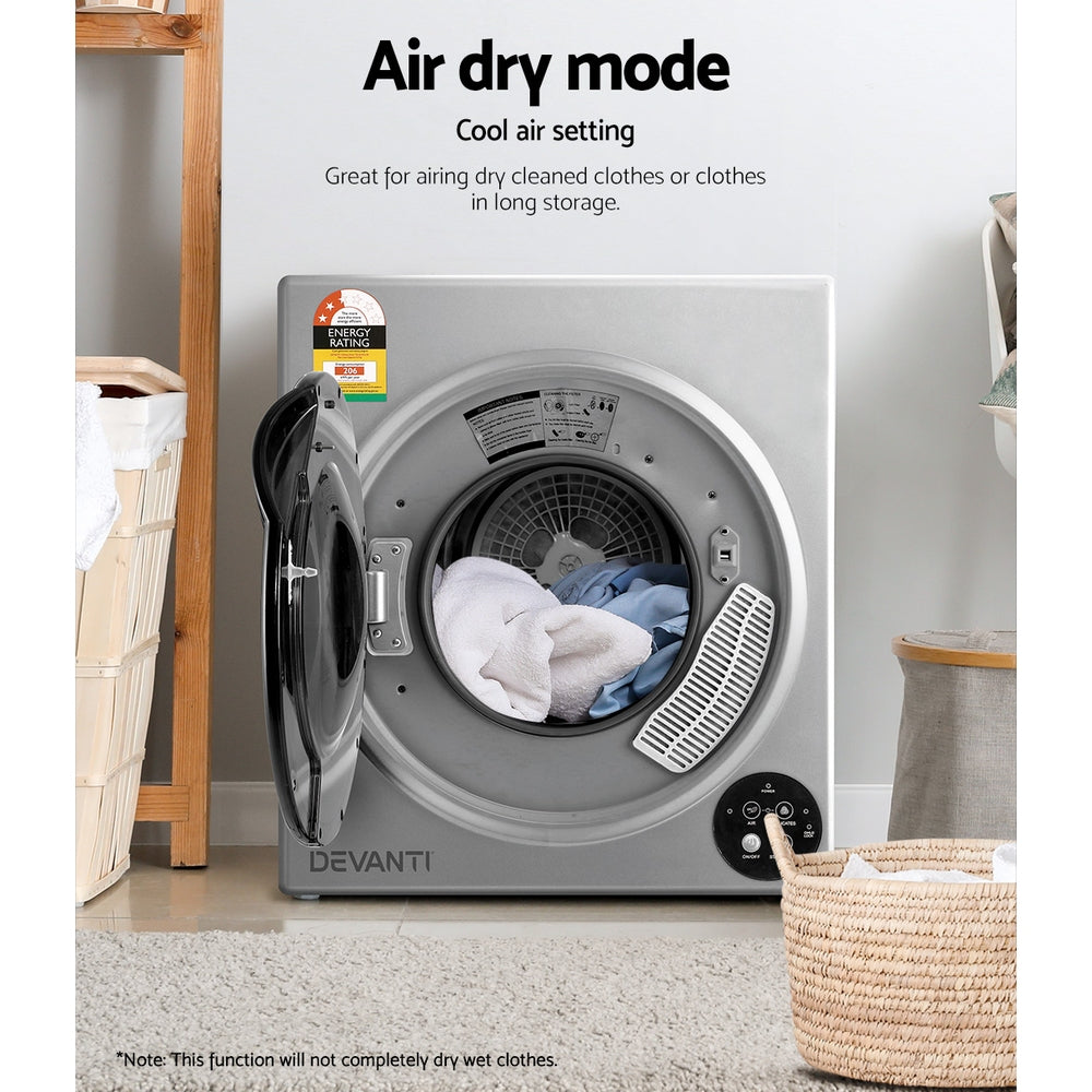 Devanti 5kg Tumble Dryer Fully Auto Wall Mount Kit Clothes Machine Vented Silver-Appliances > Washers & Dryers-PEROZ Accessories