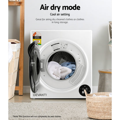 Devanti 5kg Tumble Dryer Fully Auto Wall Mount Kit Clothes Machine Vented White-Appliances &gt; Washers &amp; Dryers-PEROZ Accessories