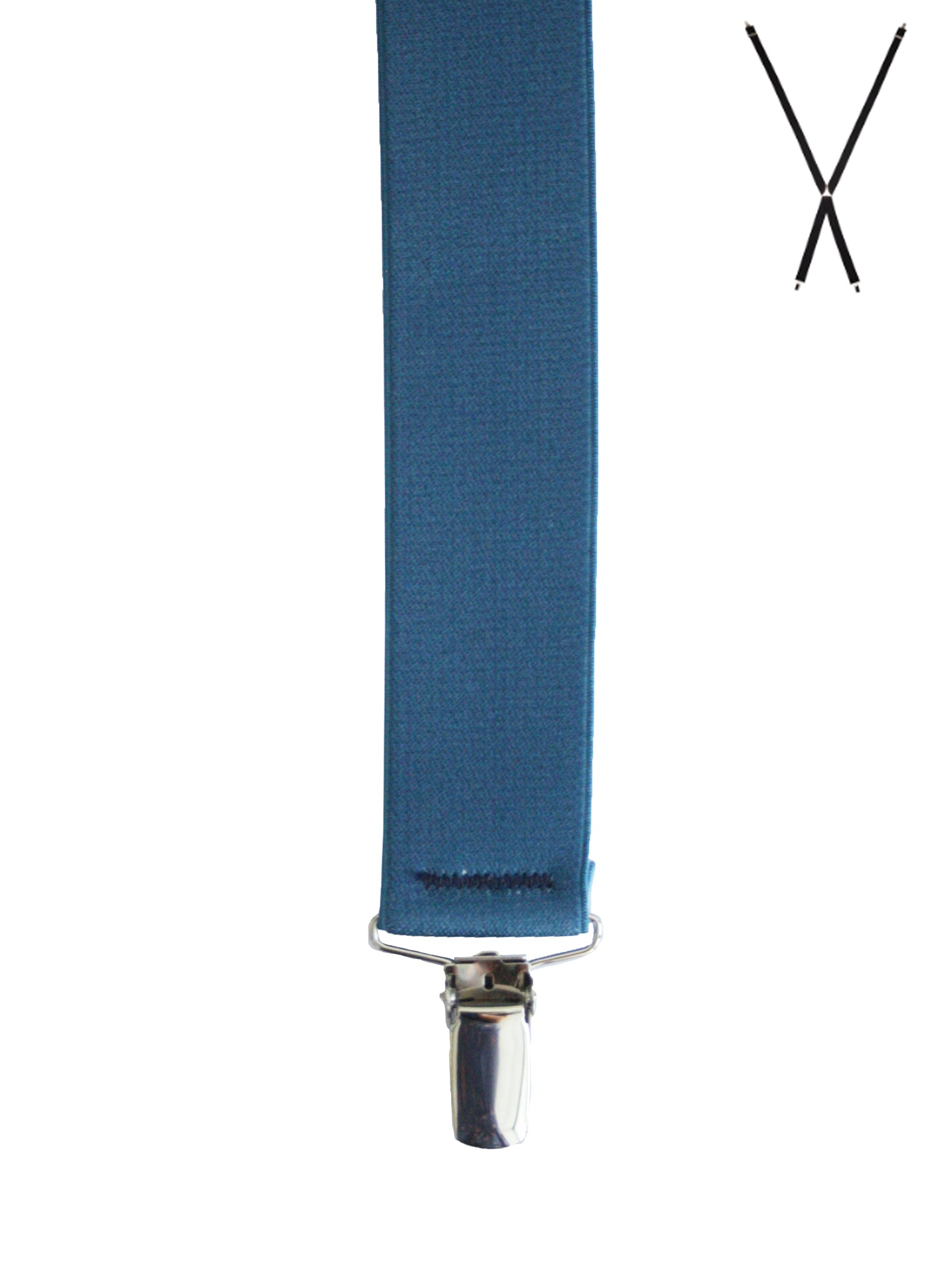 BRACES. X-Back with Nickel Clips. Plain Mineral Blue. 35mm width.-Braces-PEROZ Accessories