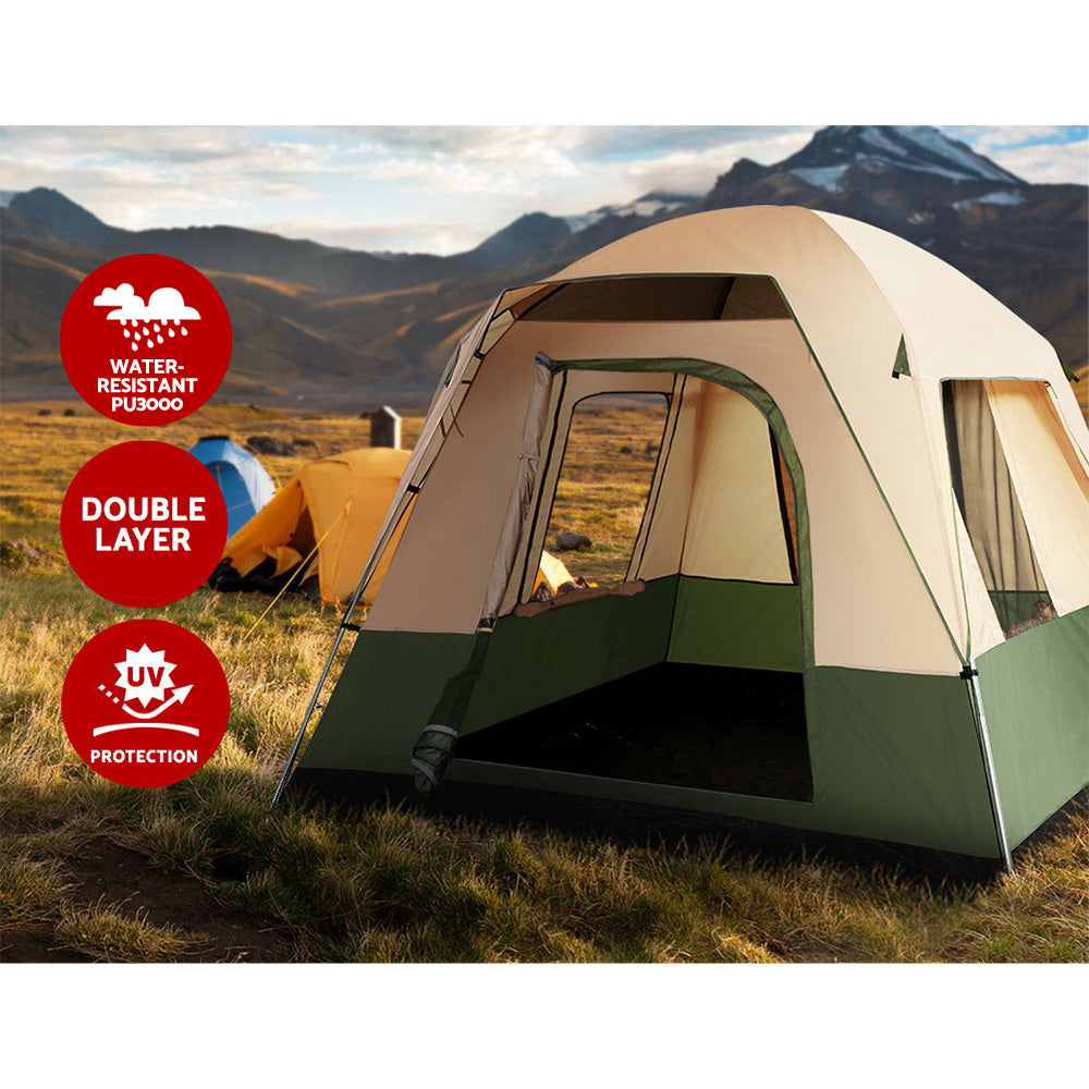 Weisshorn Family Camping Tent 4 Person Hiking Beach Tents Green-Outdoor > Camping-PEROZ Accessories