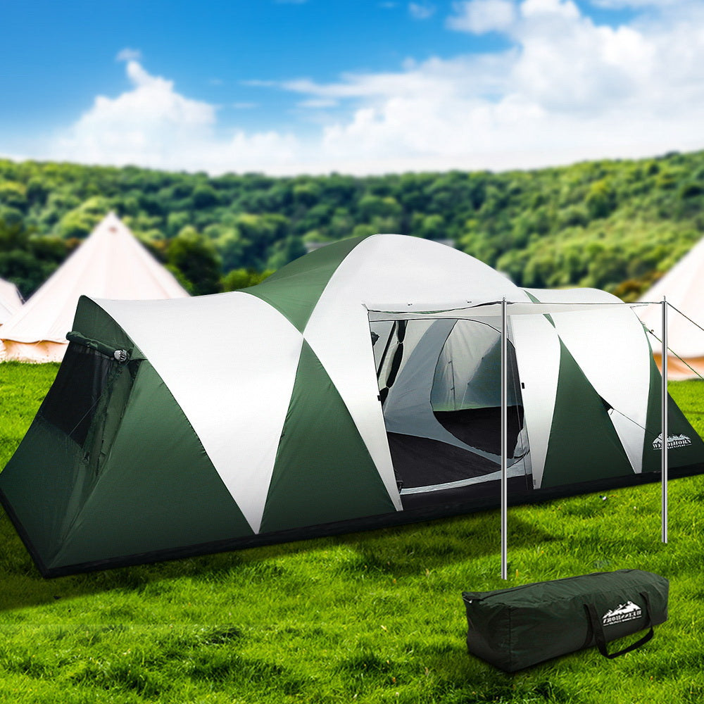 Weisshorn Family Camping Tent 12 Person Hiking Beach Tents (3 Rooms) Green-Outdoor > Camping-PEROZ Accessories