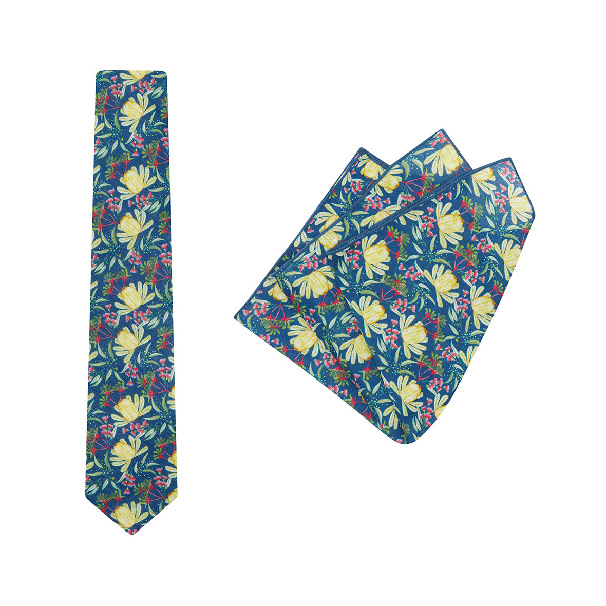 TIE + POCKET SQUARE SET. Ali Wilkinson Native Floral Print. Supplied with matching pocket square.-Ties-PEROZ Accessories