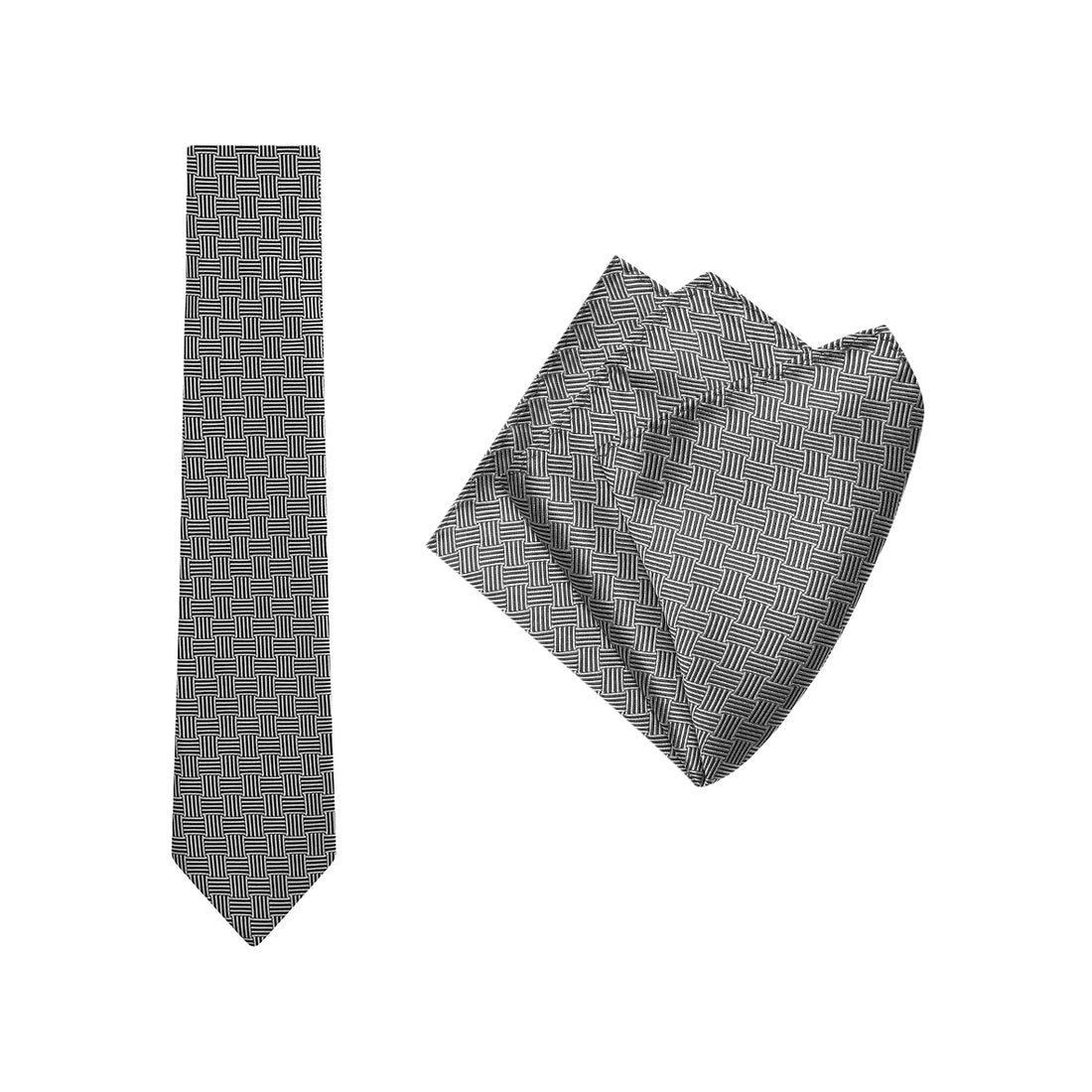TIE + POCKET SQUARE SET. Basket. Black/White. Supplied with matching pocket square.-Ties-PEROZ Accessories