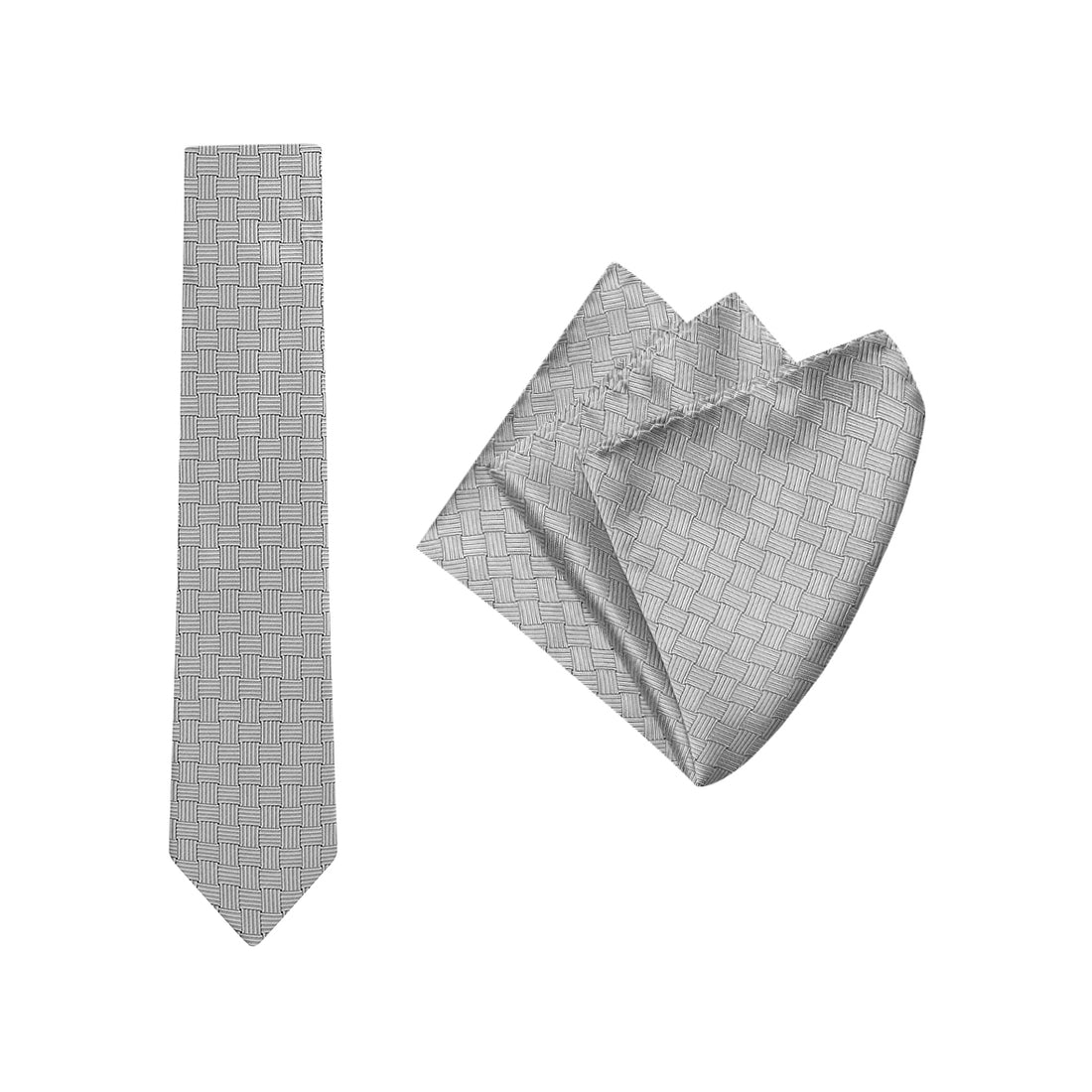 TIE + POCKET SQUARE SET. Basket. Silver. Supplied with matching pocket square.-Ties-PEROZ Accessories