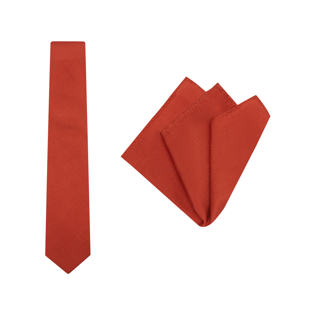 TIE + POCKET SQUARE SET. Plain. Brick. Supplied with matching pocket square.-Ties-PEROZ Accessories