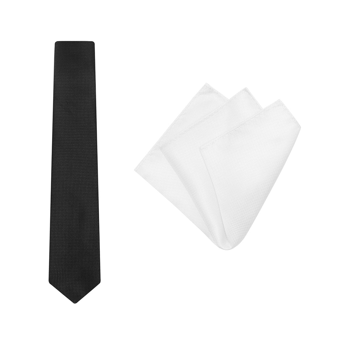 TIE + POCKET SQUARE SET. Wedding. Black/White. Supplied with a white pocket square.-Ties-PEROZ Accessories