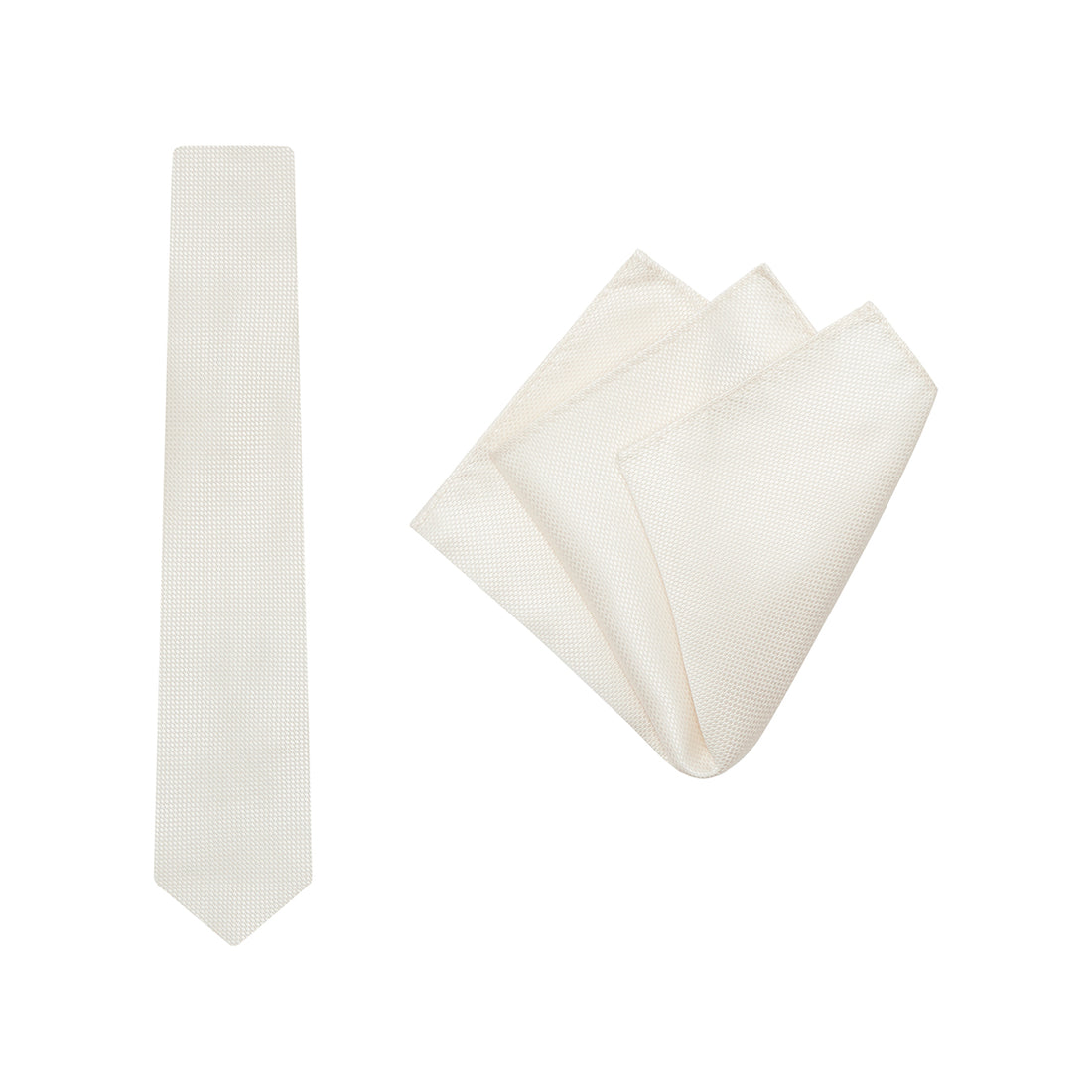 TIE + POCKET SQUARE SET. Wedding. Ivory. Supplied with matching pocket square.-Ties-PEROZ Accessories