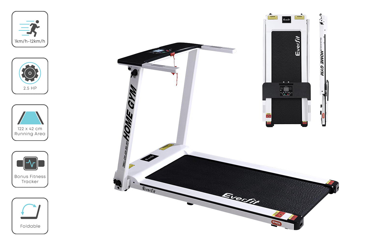 Everfit Electric Treadmill Home Gym Exercise Running Machine Fitness Equipment Compact Fully Foldable 420mm Belt White-Sports & Fitness > Fitness Accessories-PEROZ Accessories