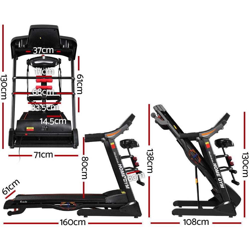 Everfit Electric Treadmill 480mm 18kmh 3.5HP Auto Incline Home Gym Run Exercise Machine Fitness Dumbbell Massager Sit Up Bar-Sports & Fitness > Fitness Accessories-PEROZ Accessories