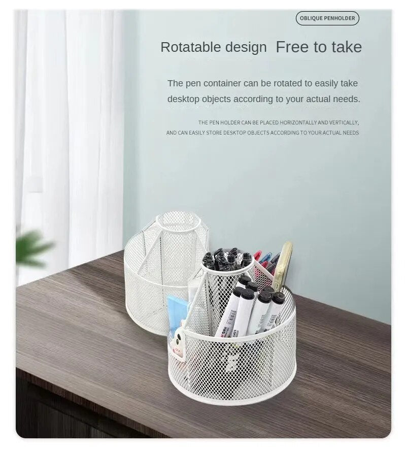 Anypack Pen Holder Storage Black Rotating Pen Holder Storage Box Mesh Creative Simple Office Desktop Large Capacity Home Storage Organizer-Organizers-PEROZ Accessories