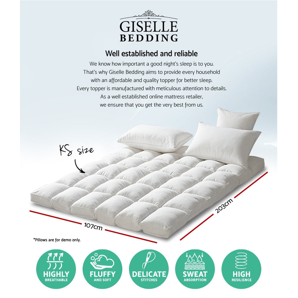 Giselle King Single Mattress Topper Pillowtop 1000GSM Microfibre Filling Protector-Home & Garden > Bedding-PEROZ Accessories