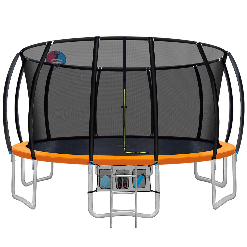 Everfit 16FT Trampoline Round Trampolines With Basketball Hoop Kids Present Gift Enclosure Safety Net Pad Outdoor Orange-Sports & Fitness > Trampolines-PEROZ Accessories