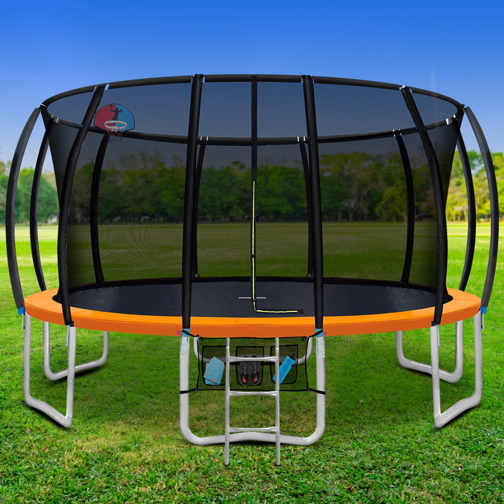 Everfit 16FT Trampoline Round Trampolines With Basketball Hoop Kids Present Gift Enclosure Safety Net Pad Outdoor Orange-Sports & Fitness > Trampolines-PEROZ Accessories