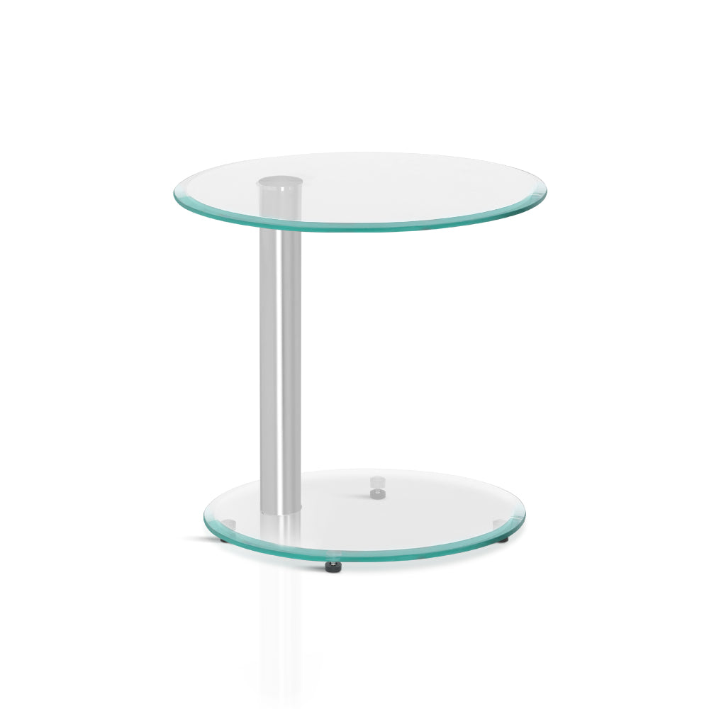 Artiss Side Coffee Table Bedside Furniture Oval Tempered Glass Top 2 Tier-Furniture > Dining - Peroz Australia - Image - 2