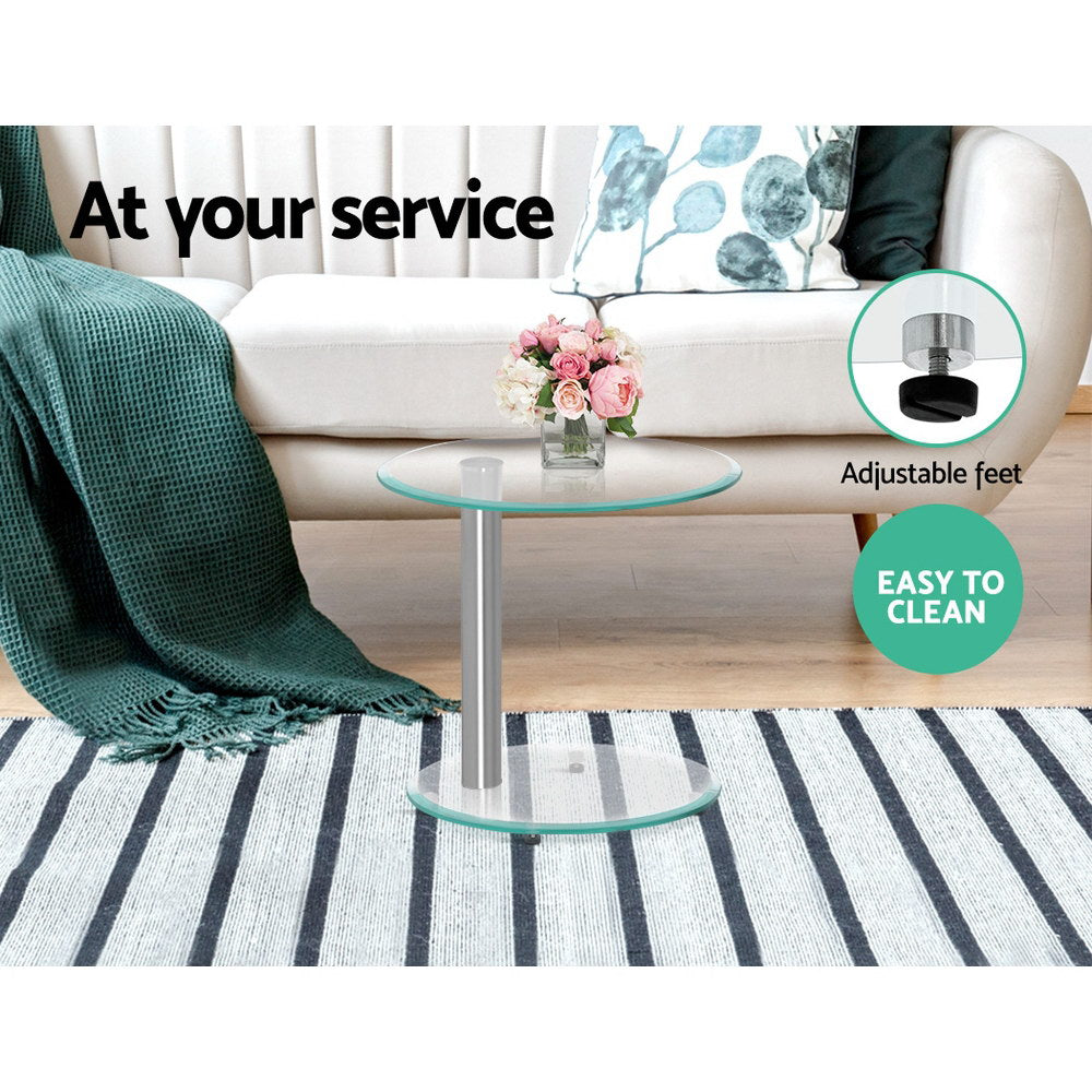 Artiss Side Coffee Table Bedside Furniture Oval Tempered Glass Top 2 Tier-Furniture > Dining - Peroz Australia - Image - 4