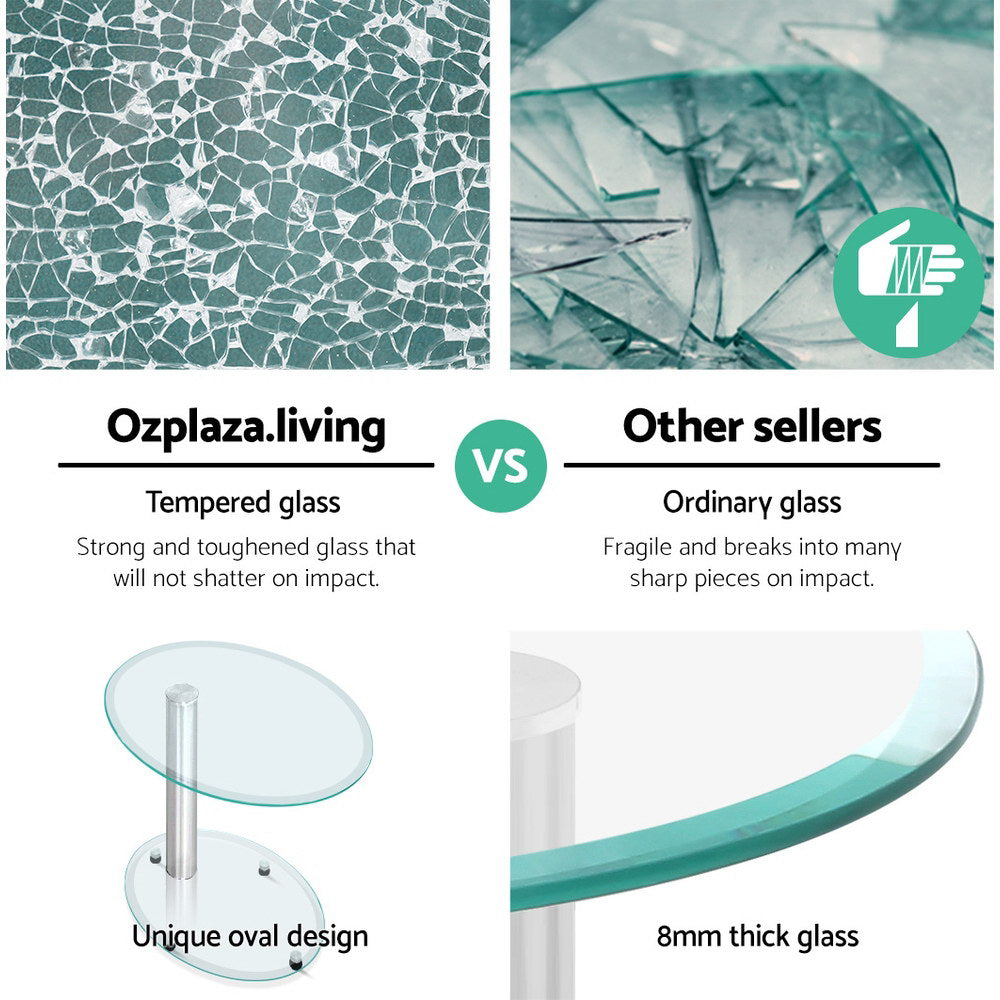 Artiss Side Coffee Table Bedside Furniture Oval Tempered Glass Top 2 Tier-Furniture > Dining - Peroz Australia - Image - 5