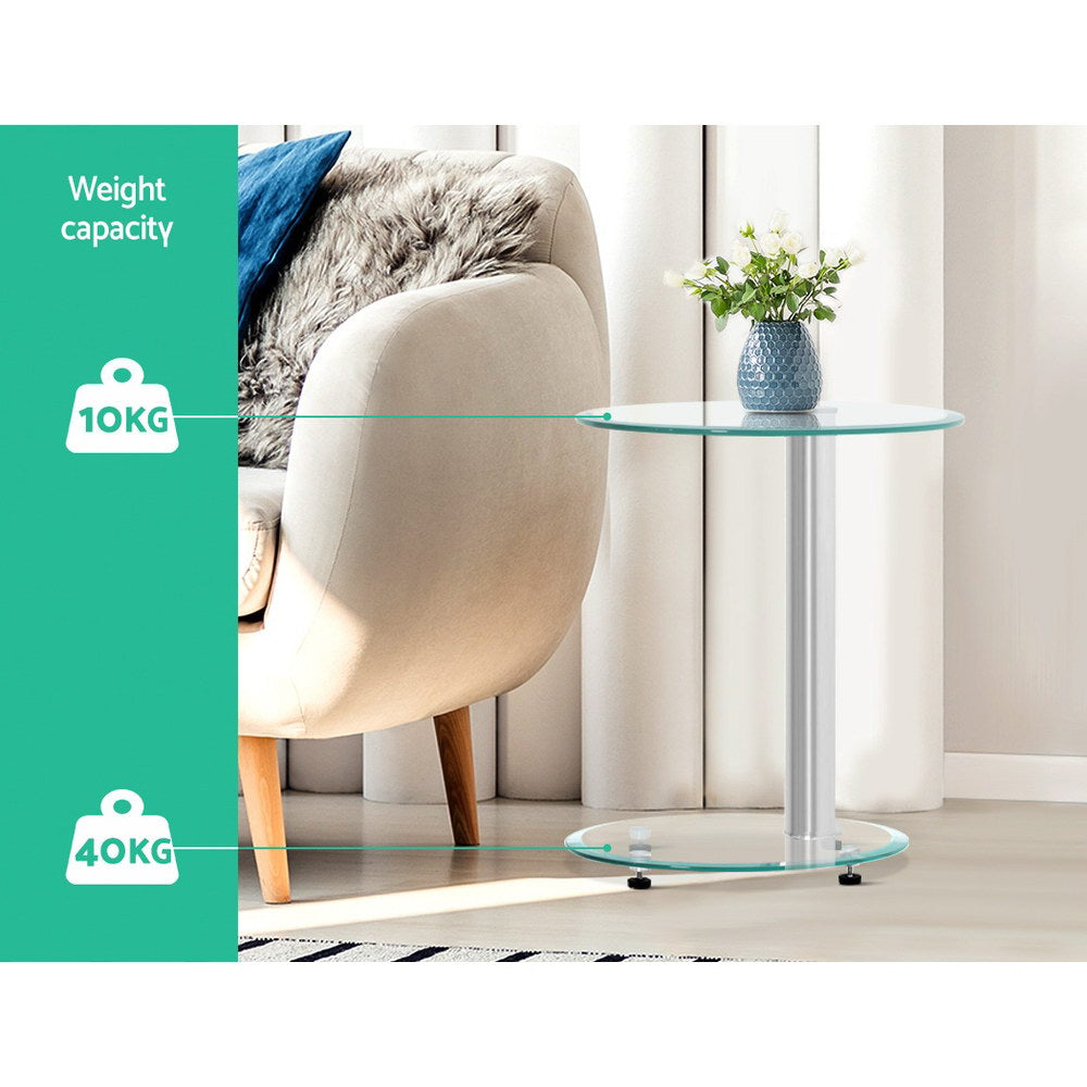 Artiss Side Coffee Table Bedside Furniture Oval Tempered Glass Top 2 Tier-Furniture > Dining - Peroz Australia - Image - 7