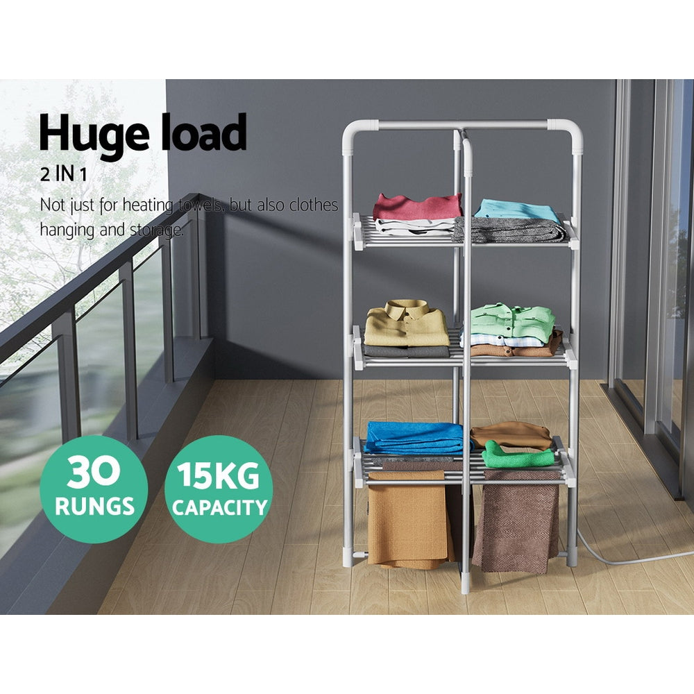 Devanti Electric Heated Towel Clothes Rail Rack Airer Dryer Warmer Stand 300W-Home & Garden > Bathroom Accessories-PEROZ Accessories