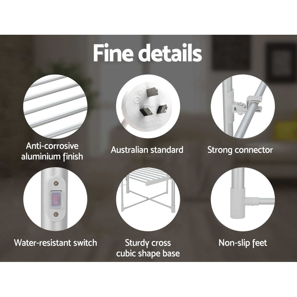 Devanti Electric Heated Towel Clothes Rail Rack Airer Dryer Warmer Stand 300W-Home & Garden > Bathroom Accessories-PEROZ Accessories