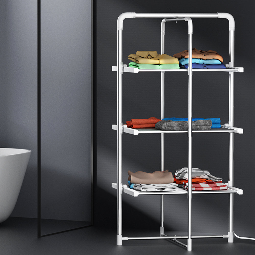 Devanti Electric Heated Towel Clothes Rail Rack Airer Dryer Warmer Stand 300W-Home & Garden > Bathroom Accessories-PEROZ Accessories