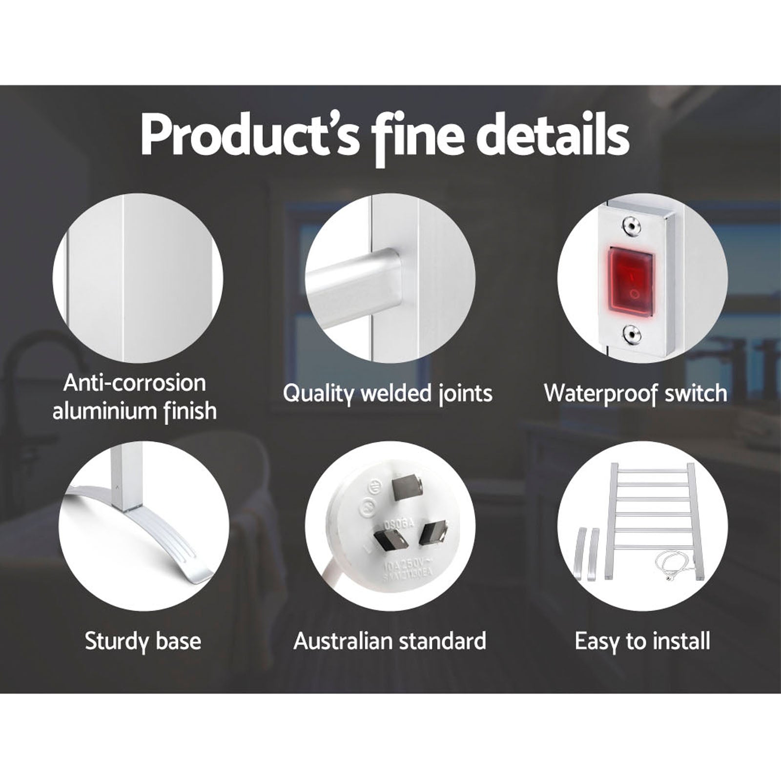 Devanti Electric Heated Towel Rail Rack Rails Freestanding 6 Bars-Home & Garden > DIY-PEROZ Accessories