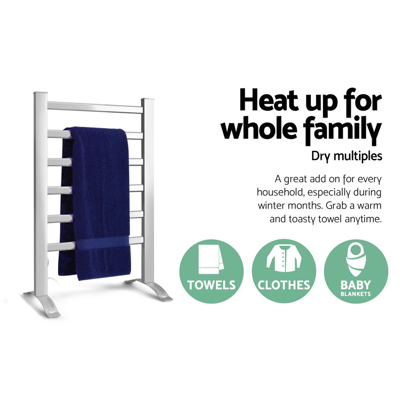 Devanti Electric Heated Towel Rail Rails Warmer Rack Aluminium 6 Bars-Home &amp; Garden &gt; Bathroom Accessories-PEROZ Accessories