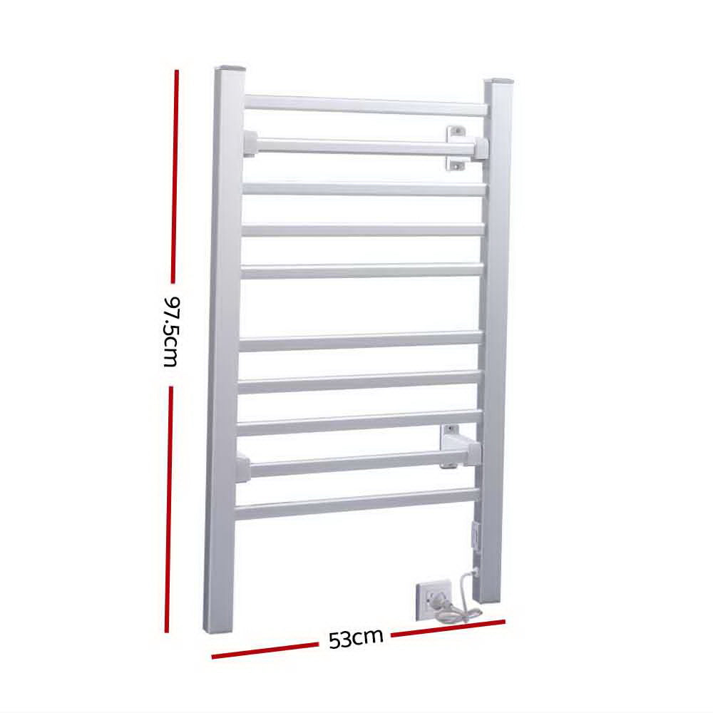 Devanti Electric Heated Towel Rail Rails Warmer Rack Aluminium 10 Bars-Home & Garden > Bathroom Accessories-PEROZ Accessories