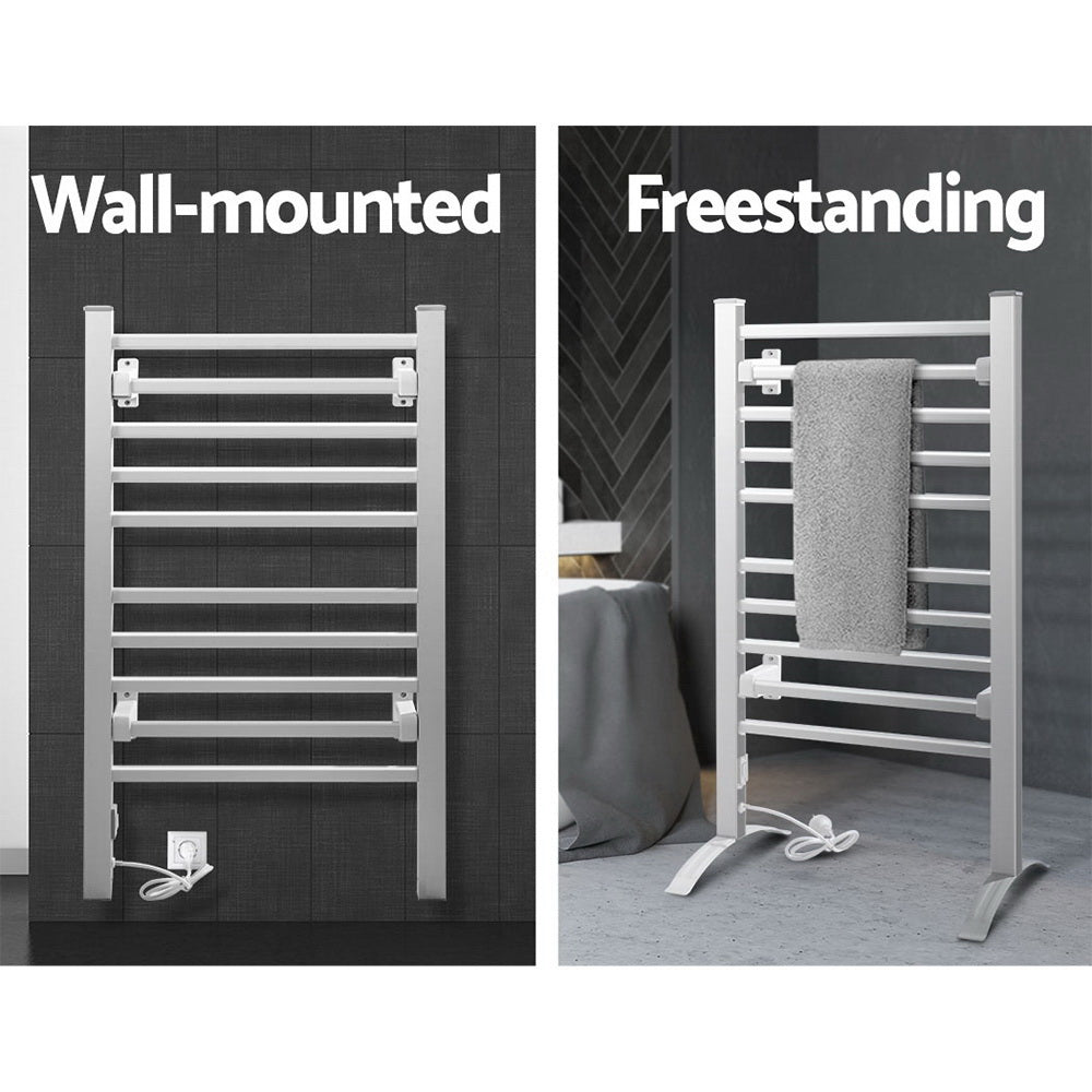Devanti Electric Heated Towel Rail Rails Warmer Rack Aluminium 10 Bars-Home & Garden > Bathroom Accessories-PEROZ Accessories