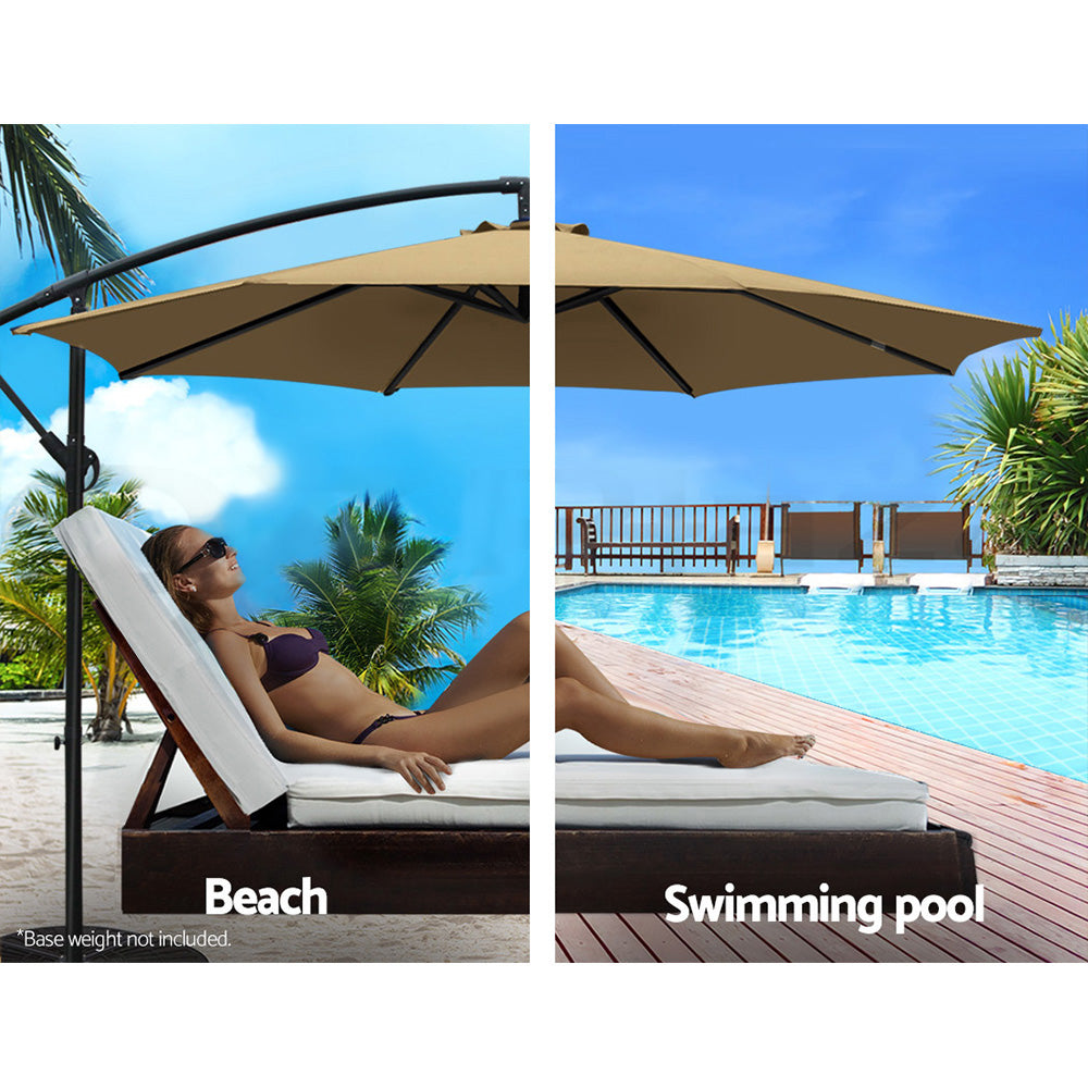 Instahut 3M Cantilevered Outdoor Umbrella - Beige-Furniture > Outdoor-PEROZ Accessories