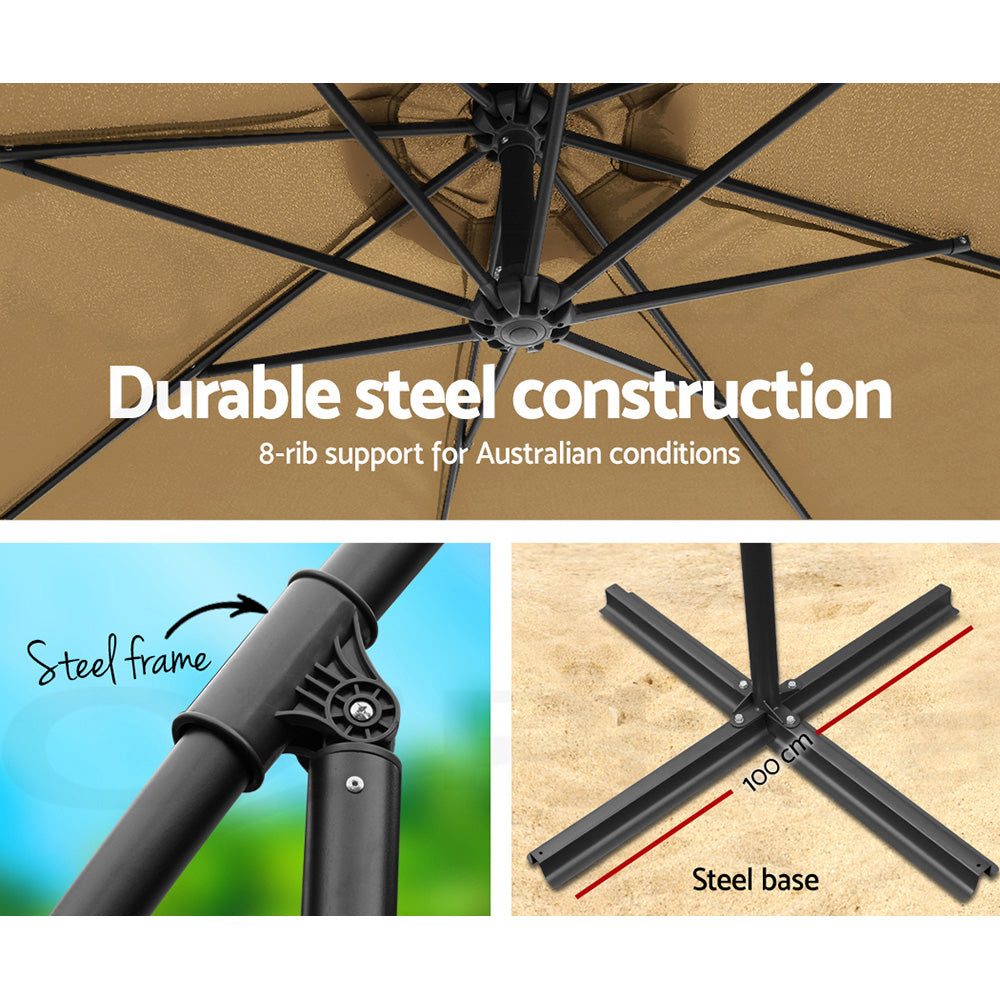Instahut 3M Cantilevered Outdoor Umbrella - Beige-Furniture > Outdoor-PEROZ Accessories