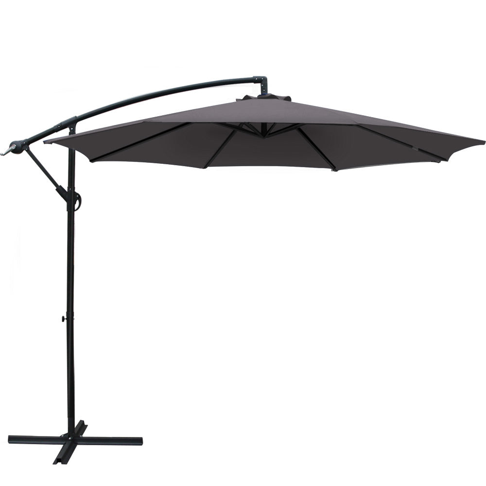 Instahut Outdoor Umbrella 3M Cantilever Beach Garden Patio Charcoal-Furniture > Outdoor-PEROZ Accessories