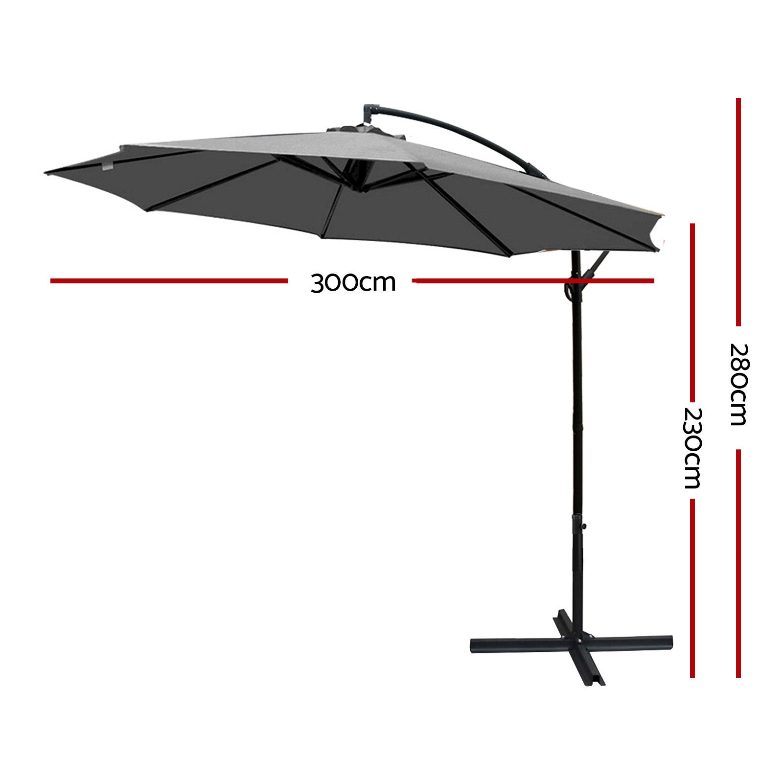 Instahut Outdoor Umbrella 3M Cantilever Beach Garden Patio Charcoal-Furniture > Outdoor-PEROZ Accessories