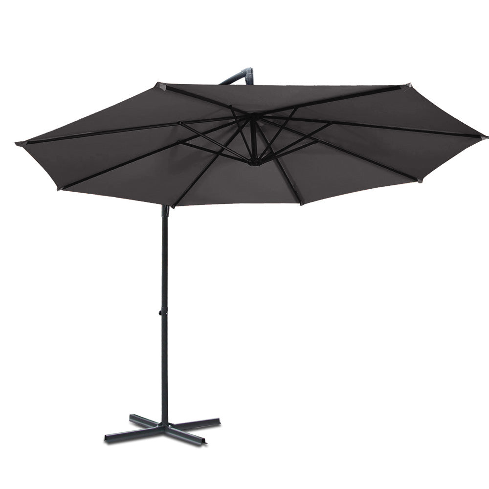 Instahut Outdoor Umbrella 3M Cantilever Beach Garden Patio Charcoal-Furniture > Outdoor-PEROZ Accessories