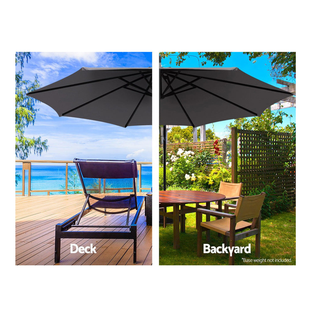 Instahut Outdoor Umbrella 3M Cantilever Beach Garden Patio Charcoal-Furniture > Outdoor-PEROZ Accessories