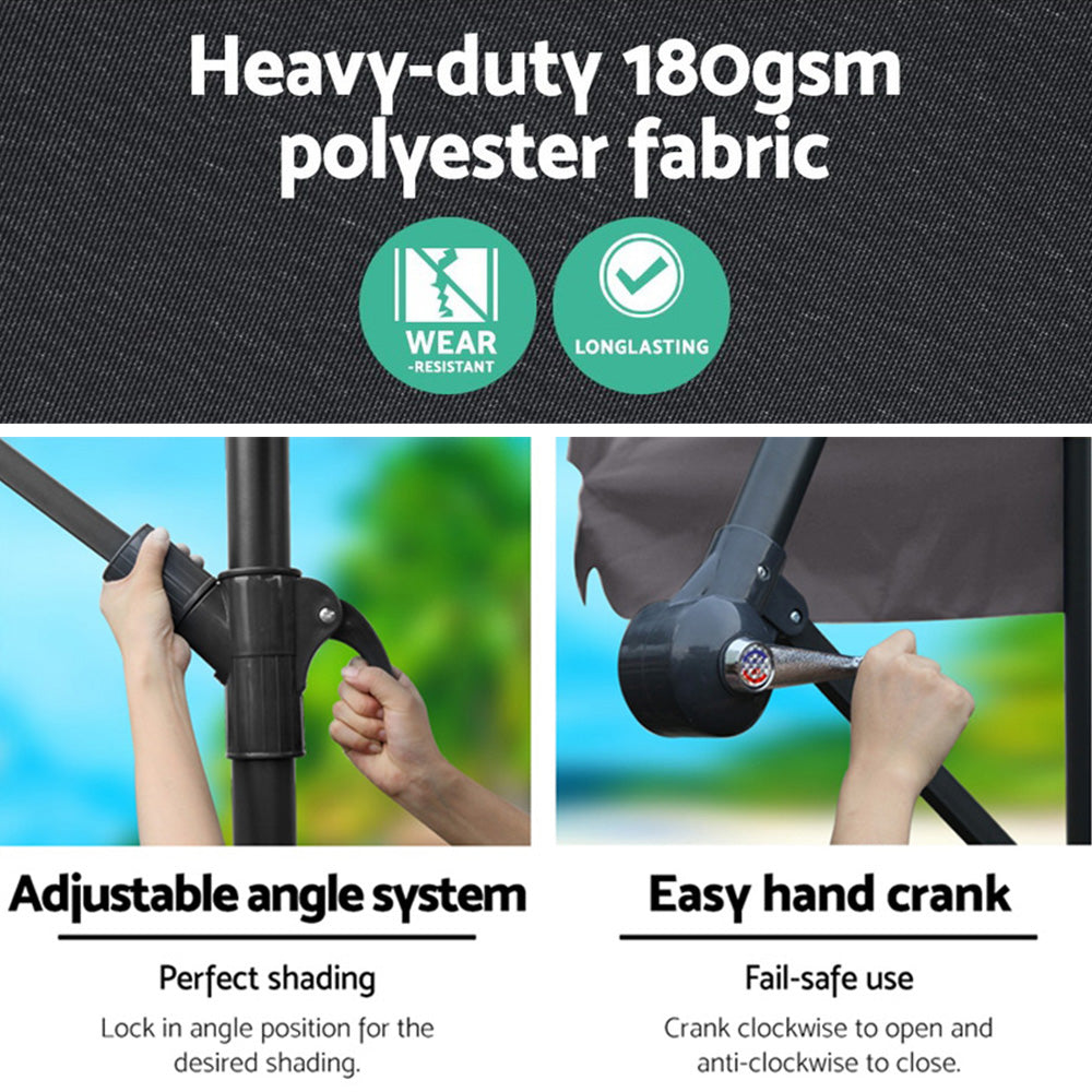 Instahut Outdoor Umbrella 3M Cantilever Beach Garden Patio Charcoal-Furniture > Outdoor-PEROZ Accessories