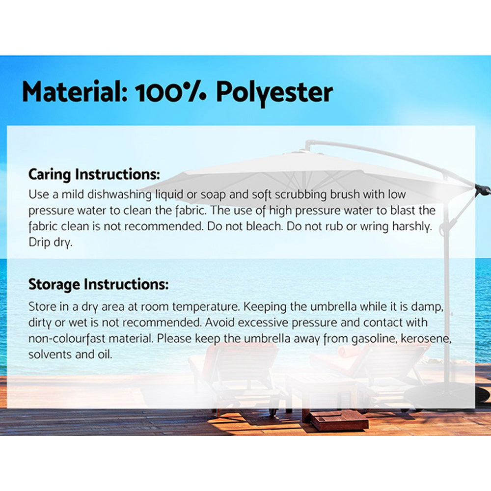 Instahut Outdoor Umbrella 3M Cantilever Beach Garden Patio Charcoal-Furniture > Outdoor-PEROZ Accessories