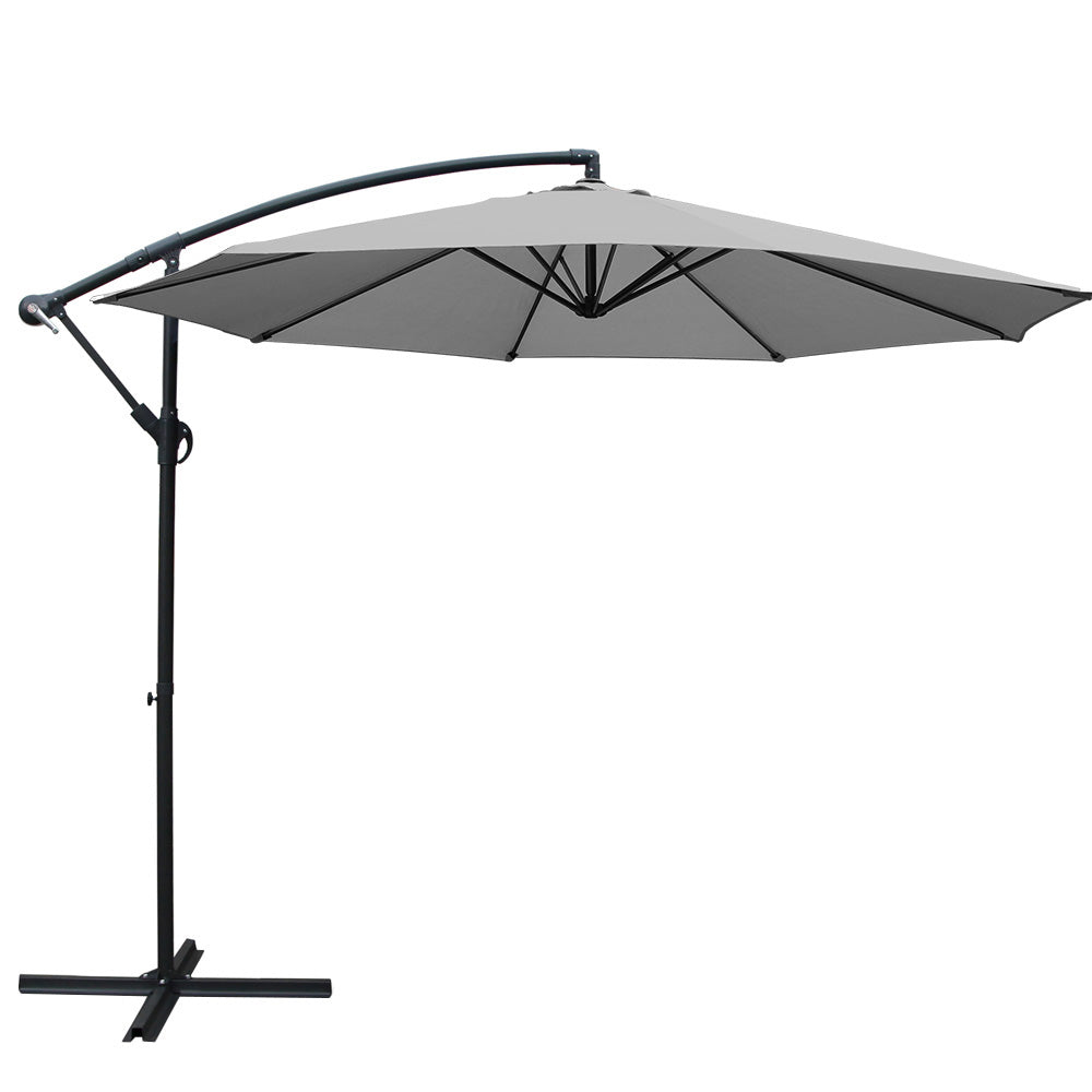 Instahut Outdoor Umbrella 3M Cantilever Beach Garden Grey-Furniture > Outdoor-PEROZ Accessories