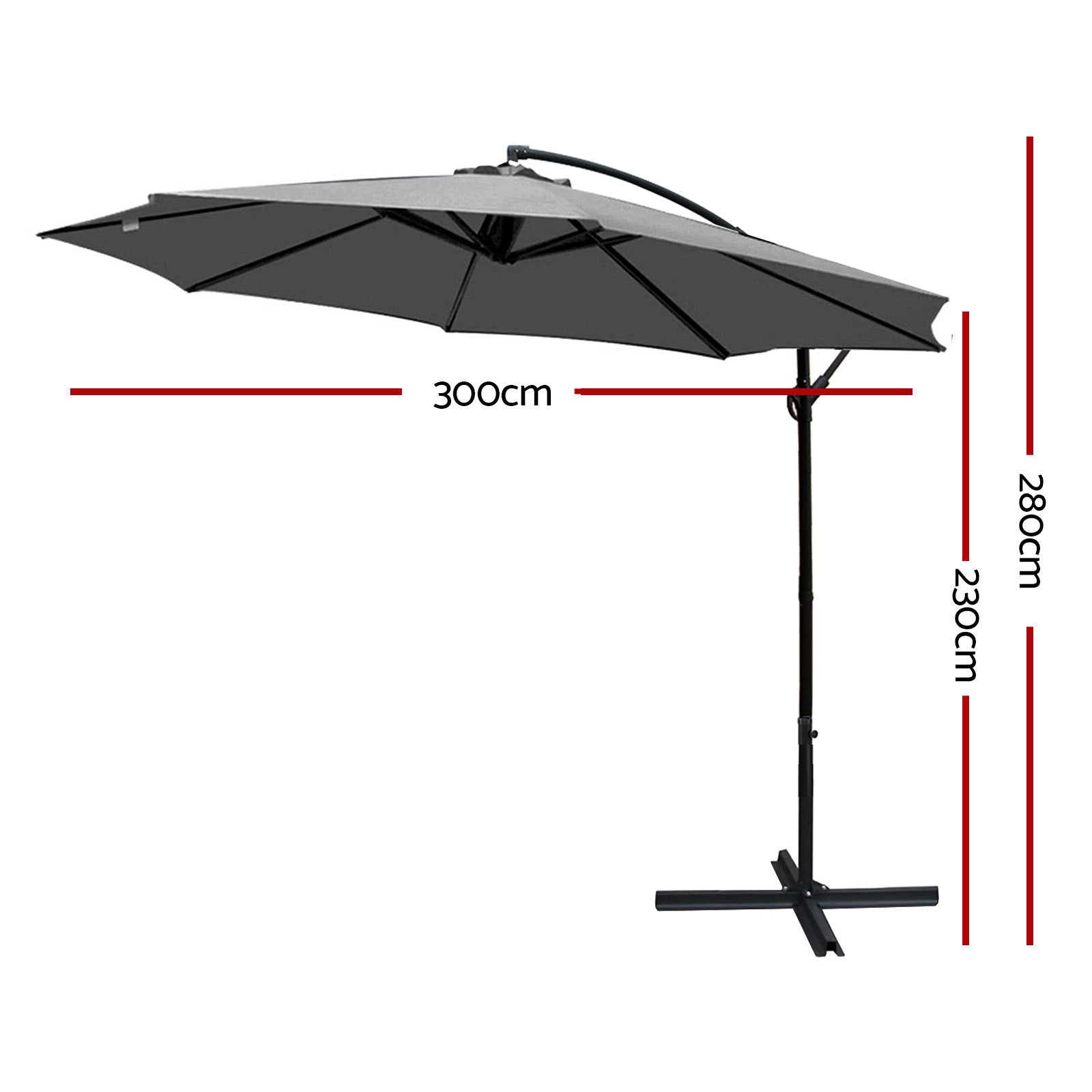 Instahut Outdoor Umbrella 3M Cantilever Beach Garden Grey-Furniture > Outdoor-PEROZ Accessories