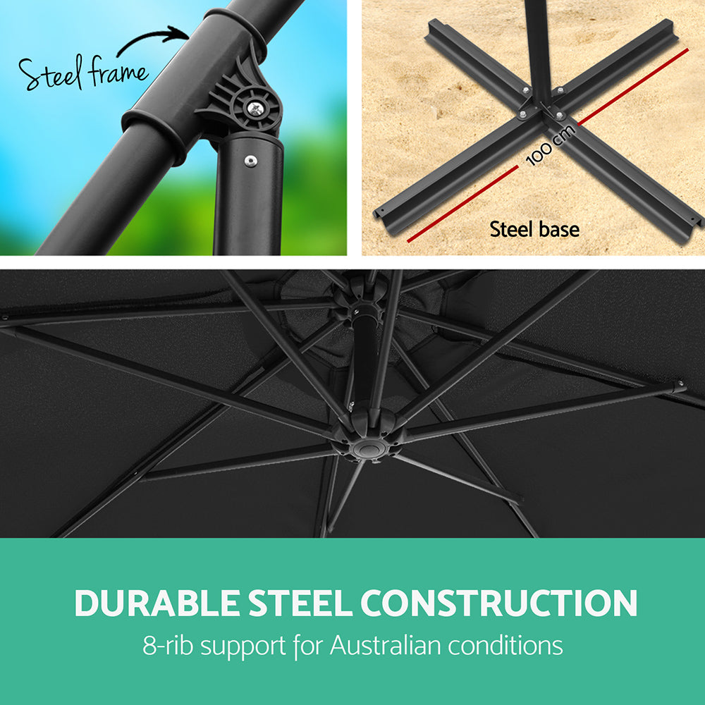 Instahut 3M Outdoor Umbrella - Black-Furniture > Outdoor-PEROZ Accessories