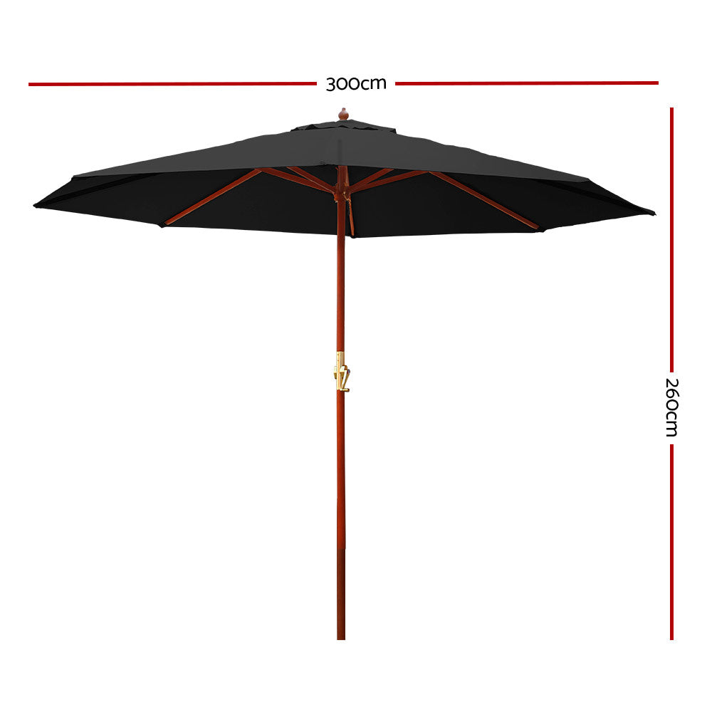 Instahut Outdoor Umbrella 3M Pole Cantilever Stand Garden Umbrellas Patio Black-Furniture > Outdoor-PEROZ Accessories