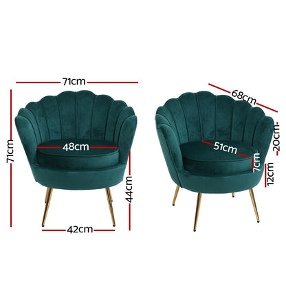 Artiss Armchair Lounge Chair Accent Armchairs Retro Lounge Accent Chair Single Sofa Velvet Shell Back Seat Green-Furniture &gt; Living Room - Peroz Australia - Image - 4