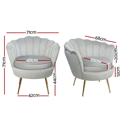 Artiss Armchair Lounge Chair Accent Armchairs Retro Single Sofa Velvet Grey-Furniture &gt; Living Room - Peroz Australia - Image - 4
