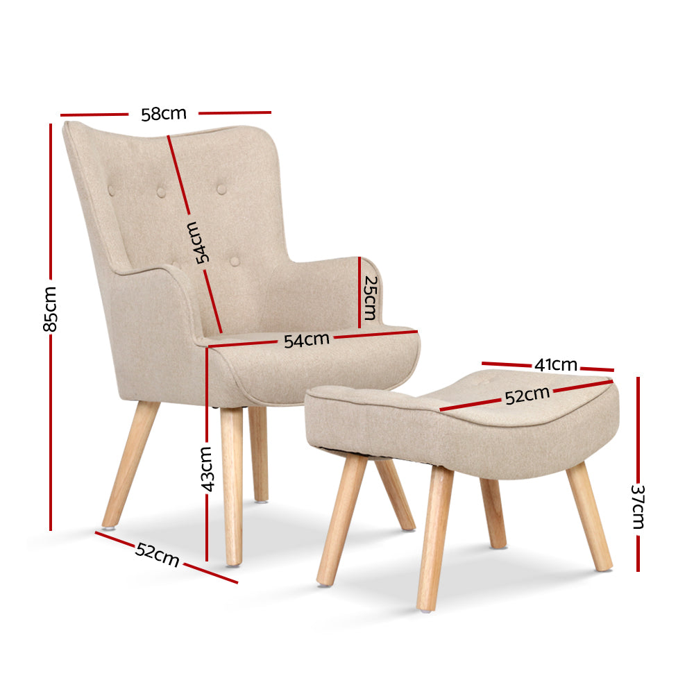 Artiss Armchair Lounge Chair Fabric Sofa Accent Chairs and Ottoman Beige-Armchairs - Peroz Australia - Image - 3